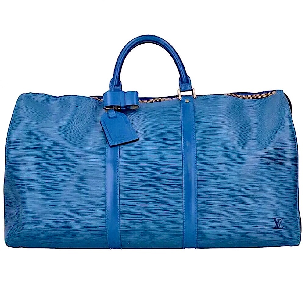 LOUIS VUITTON Toledo Blue Epi Leather LV50 Keepall Boston Travel Duffel Bag